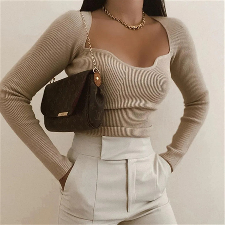 Retro Square Neck Long Sleeve Knitted Top NSAC44246