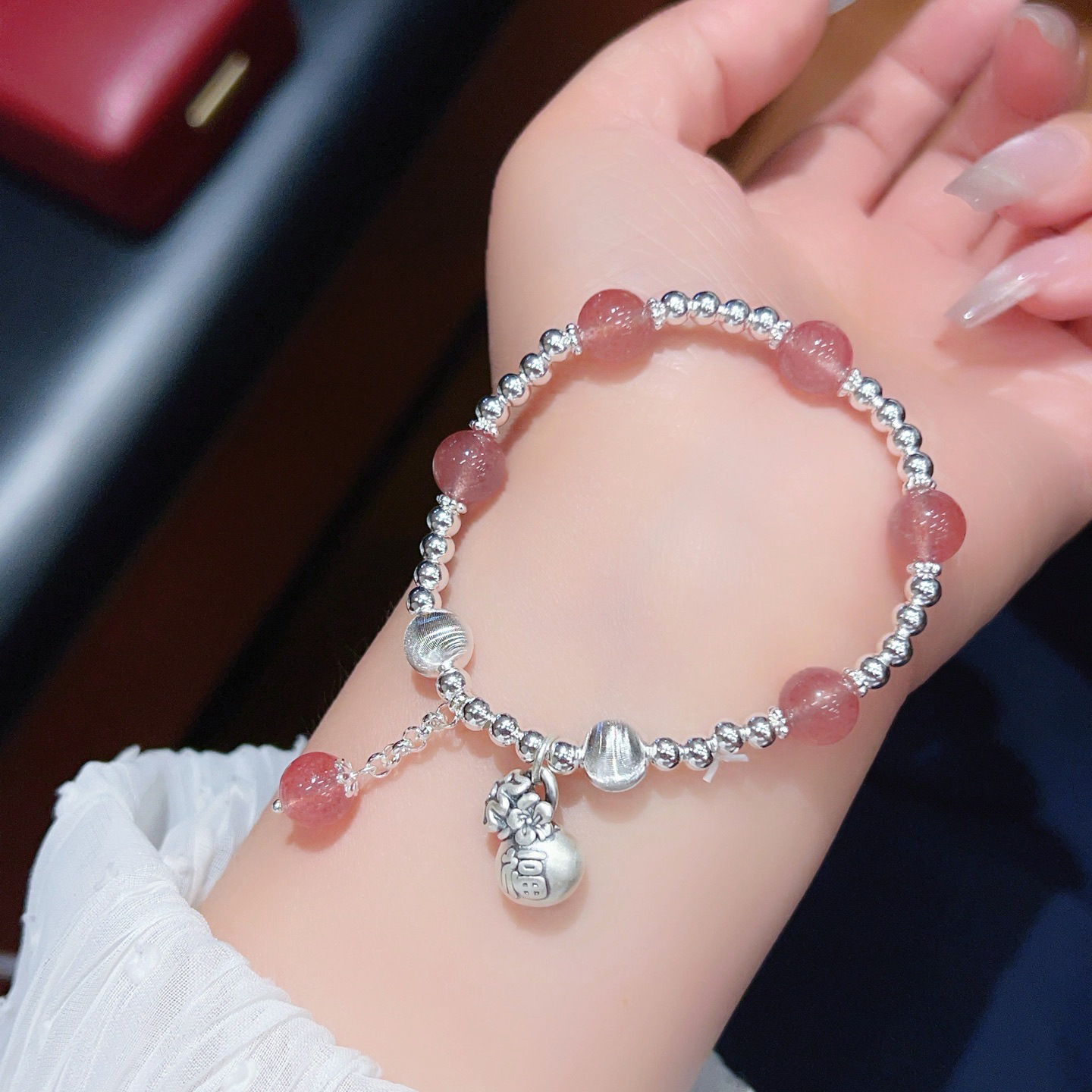 S925 pulsera de mariposa de amatista de plata esterlina joyería de plata femenina con cuentas diseño de nicho pulsera de cristal rosa regalo para novia