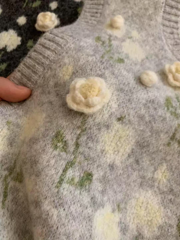 秋冬季新款韩系甜美立体花朵针织马甲女宽松慵懒风时尚叠穿背心潮|undefined