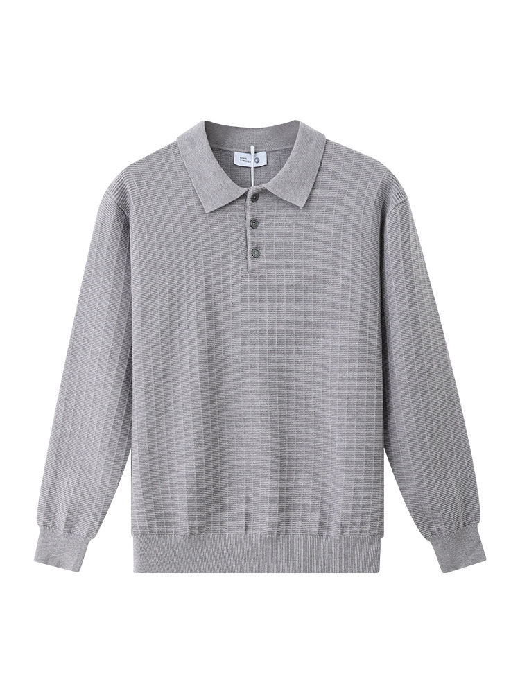Lujo ligero viejo estilo de ropa de hombre botón de cuadrilátero jersey de punto de hombre alto sentido de negocios con solapa de manga larga polo