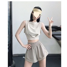 韩版新款无袖运动休闲背心T恤女瑜伽罩衫圆领健身服上衣