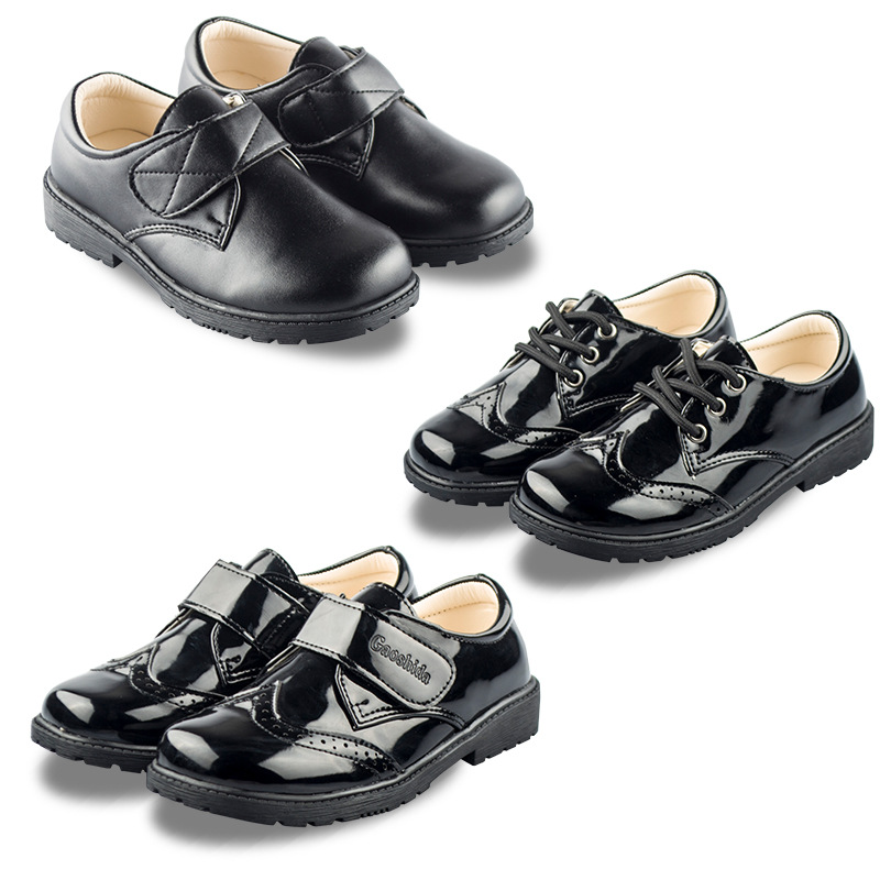 Matte shoes for boys made of black leather for students