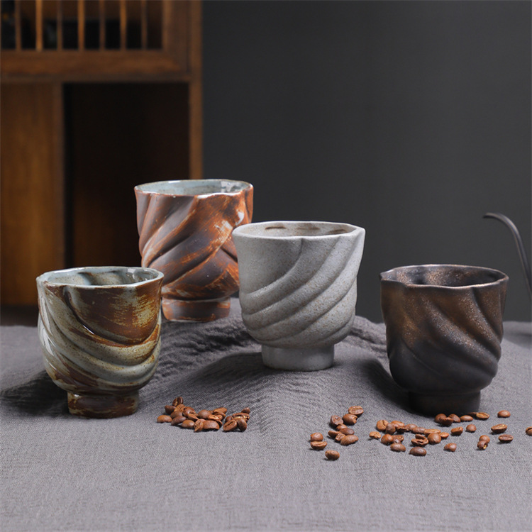 Vintage Ceramic Coffee Cup Kiln-fired Rustic Pottery Mug_voghion.com