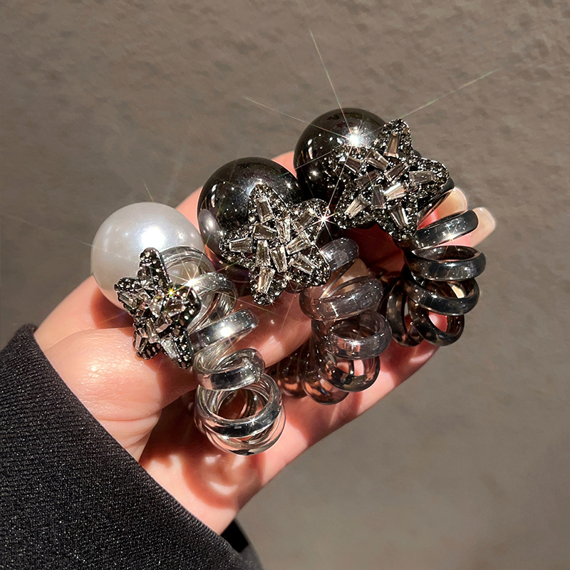 한국 동대문 새로운 라인스톤 스타 진주 전화 라인 헤어 링 우아한 고무 밴드 볼 헤어 로프 헤어 액세서리