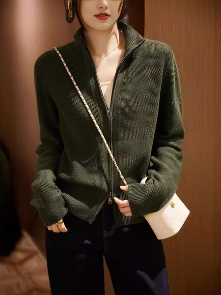 Demi-season cardigan with zipper for leisure