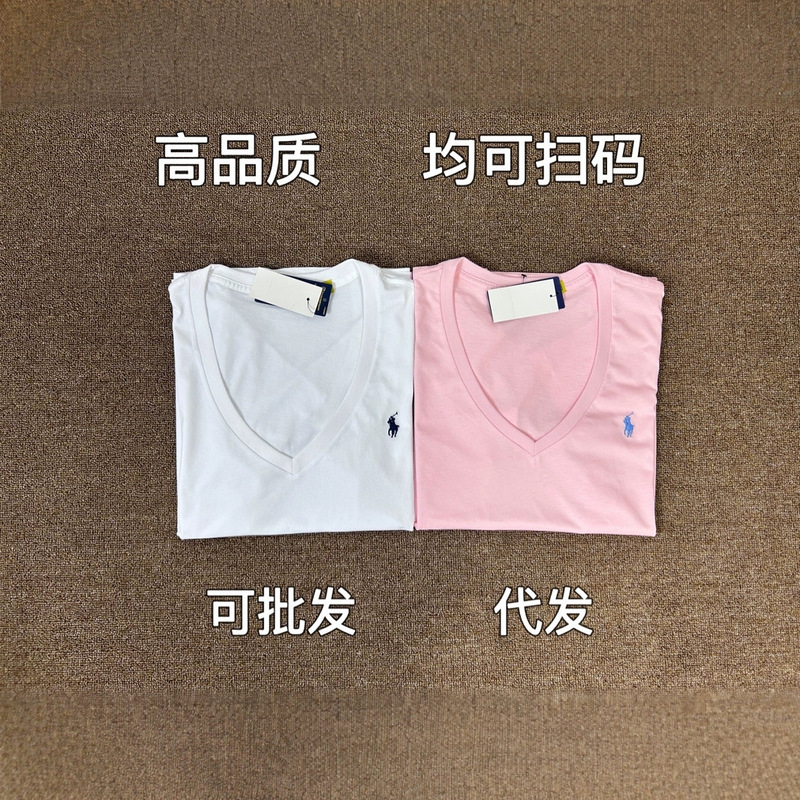 high quality Sweep Size Classic Embroidered Pony Cotton V-neck T-shirt Comfortable Thin Breathable Simple Women's Top