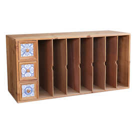3ZBY叁杉家居木质A4文件收纳架书桌桌面收纳盒儿童复古花砖书架置