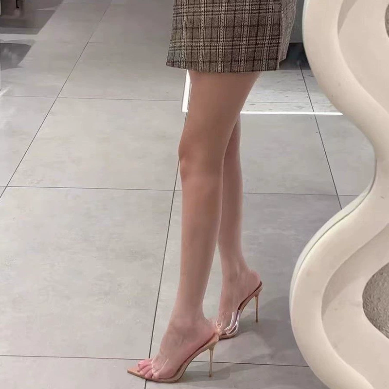 Женские босоножки лето 2025, новая модель, туфли с заостренным и открытым носком, прозрачный ремешок, шпилька, высокий каблук