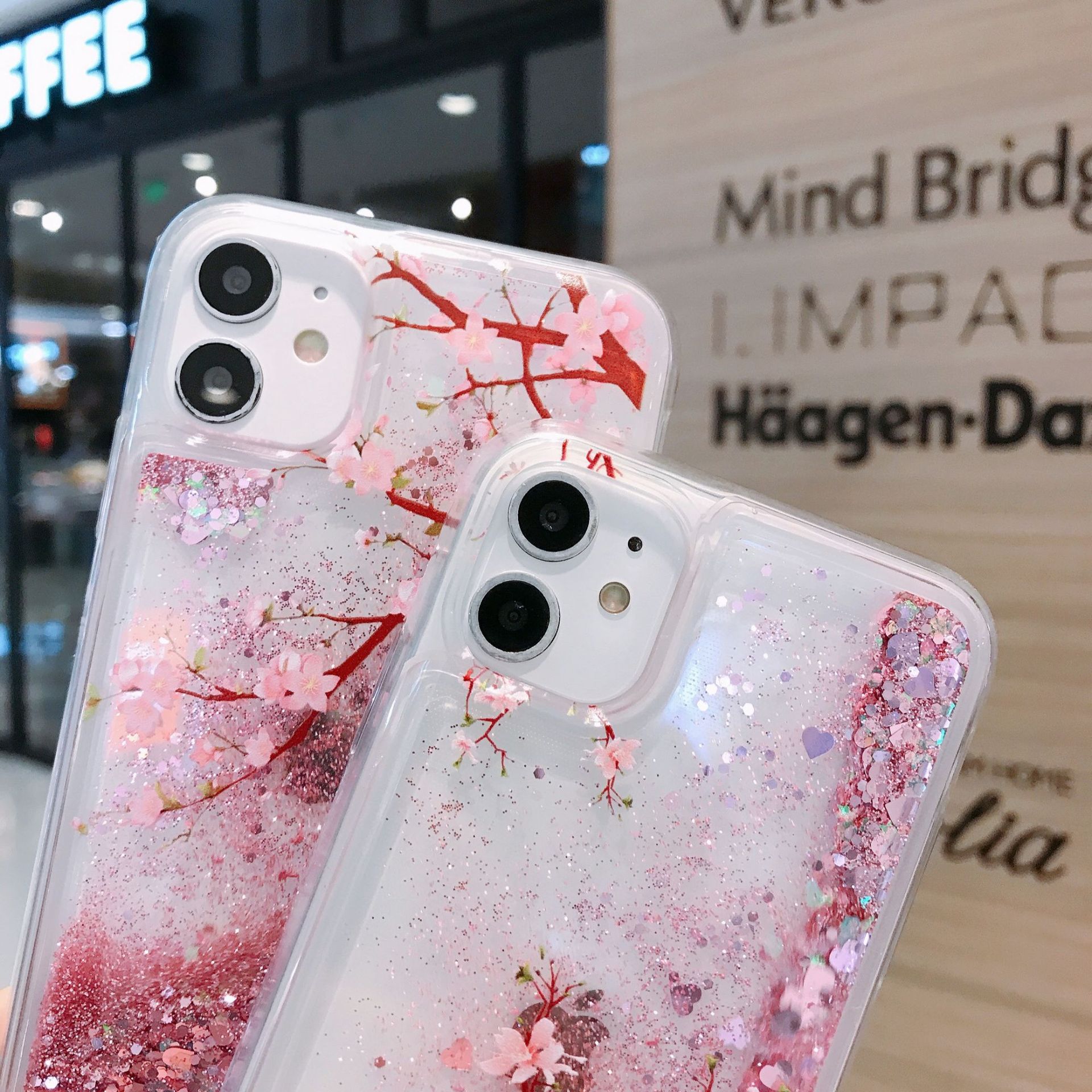 Creative Pink Peach Blossom Liquid Phone Case For Iphone 15 And 14_voghion.com