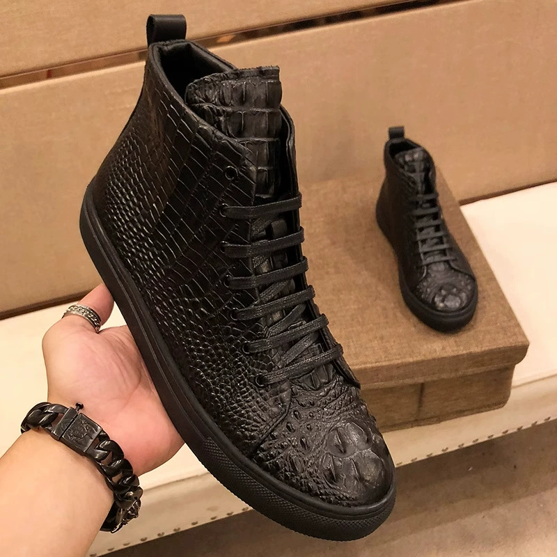 Туфли из натуральной кожи с высоким Бертом, Универсальные мужские туфли, высокие туфли с крокодиловым узором, роскошная повседневная обувь, теплые кожаные туфли на флисовой подкладке с мягкой подошвой