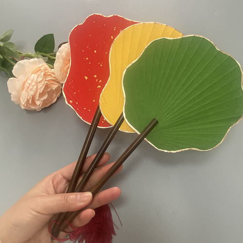 Mini small round fan blank hand-painted diy rice paper fan green fan antique purple bamboo long handle palace fan square cattail fan
