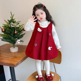 女小童圣诞节花苞背心裙套装2025冬新款儿童拜年服连衣裙周岁礼服