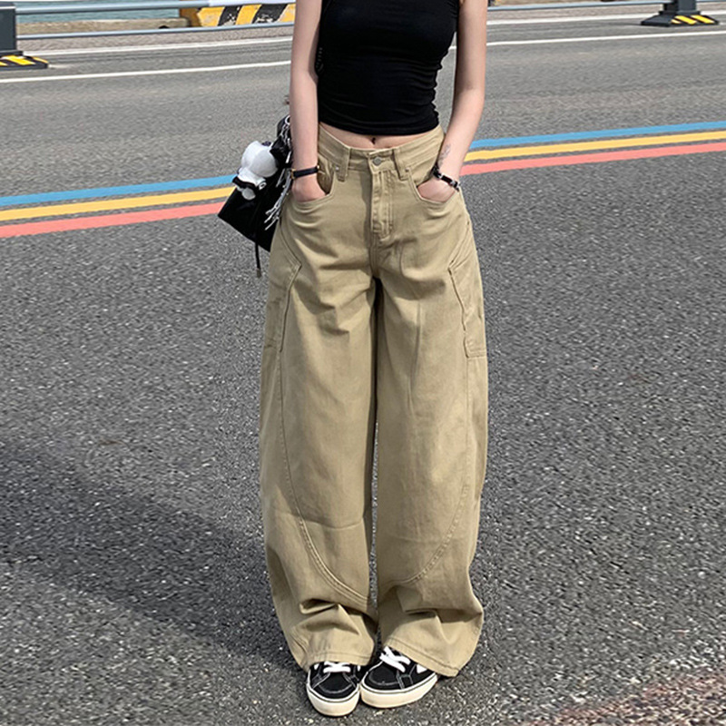 2025秋季大码弯刀牛仔裤女小个子显瘦梨型身材高腰阔腿工装香蕉裤|undefined