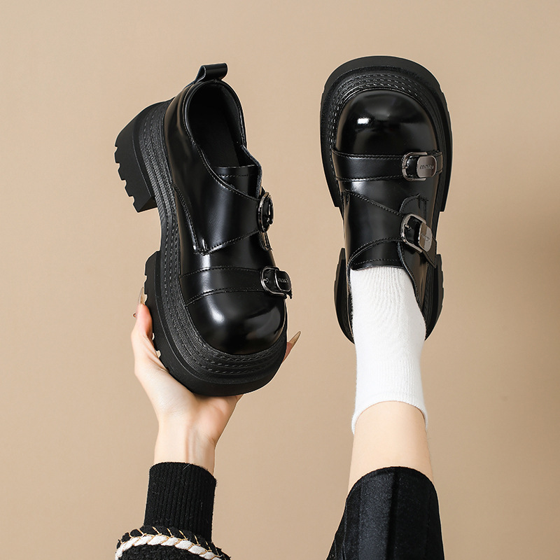 2025 봄 신상 아우터 영국 스타일 작은 가죽 신발 메리 제인 신발 여성 두꺼운 굽 두꺼운 밑창 높이 증가 로퍼 트렌디