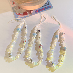 小清新淺色串串珠鏈手機殼鏈條趣味不規則珠珠鑰匙扣多功能小掛飾