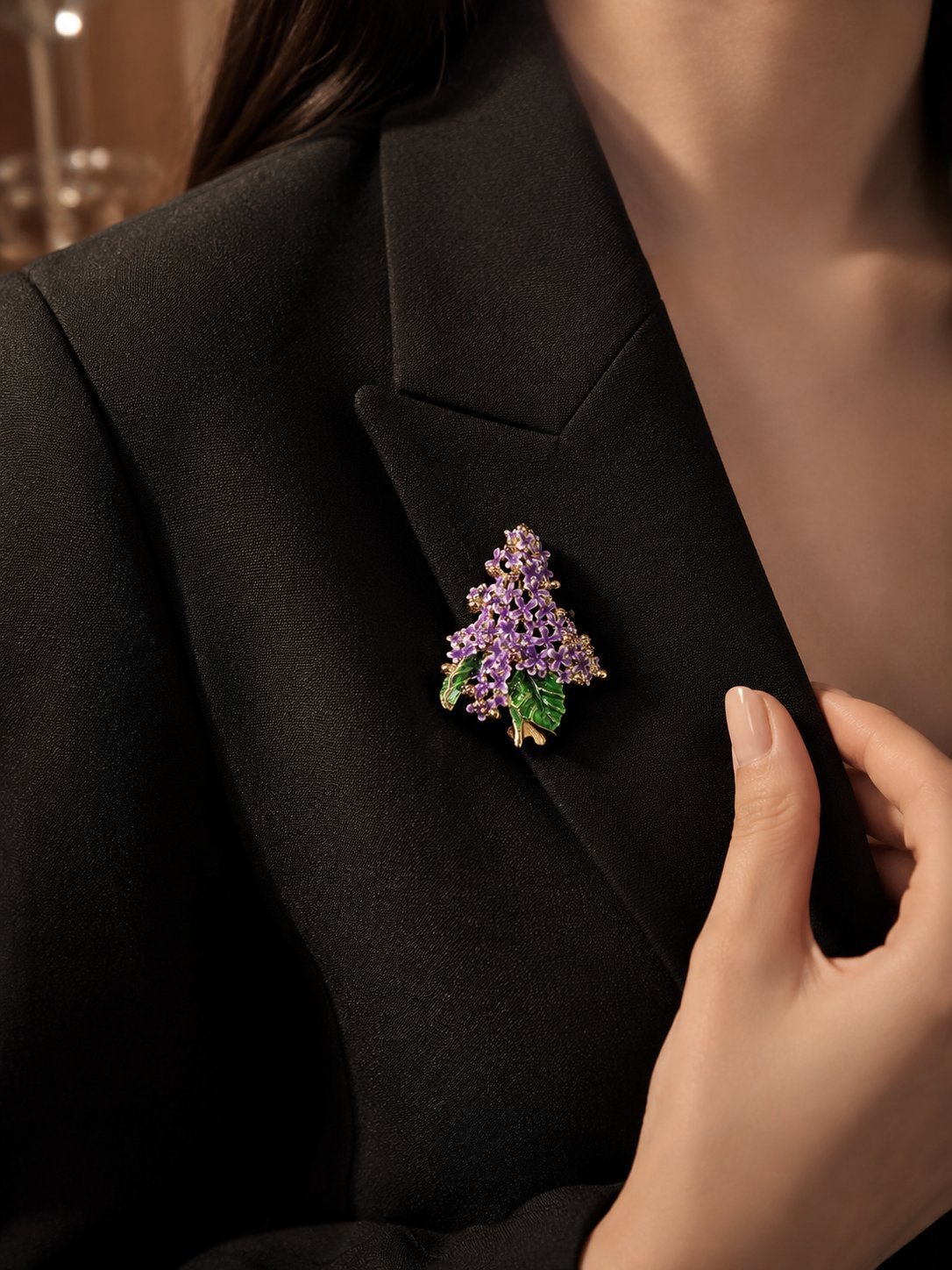Purple Lilac Flower Brooch, High-End Feminine Enamel Corsage, Niche High-End Anti-Exposure Pin Accessories