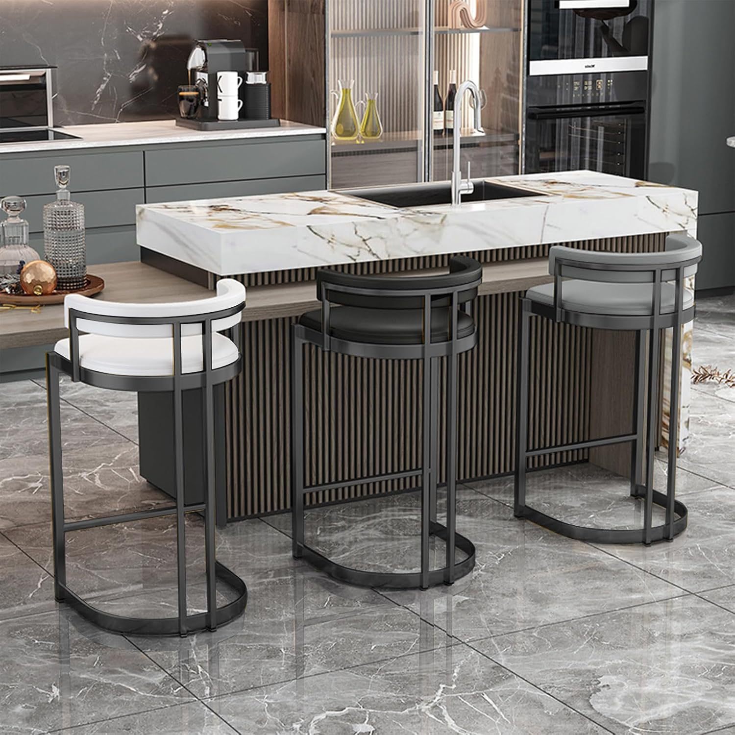 Internet Celebrity Iron Backrest Island Bar Chair High Stool Nordic Entry Luxury Simple Cafe Bar Chair High Chair