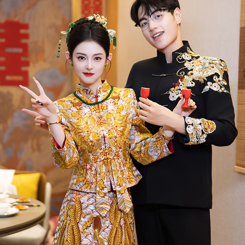 2025年新郎西服套装结婚西服套装新中式男士秀禾服修身显瘦敬酒服