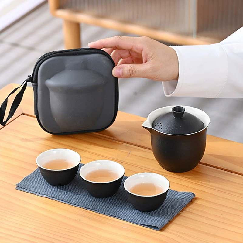 Грубый керамический чайный набор для путешествий