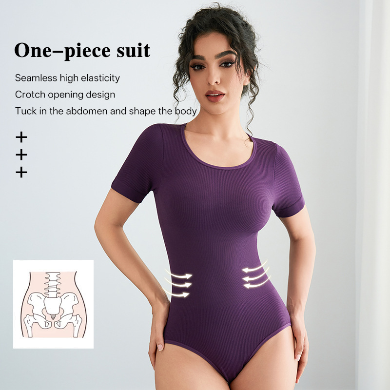 Seamless Short-Sleeved Sports Yoga Dance Bodysuit for Women with Buttoned Crotch Triangle Pants and Shapewear Jumpsuit for Cross-Border Sales Seamless Short-Sleeved Sports Yoga Dance Bodysuit for Women with Buttoned Crotch Triangle Pants and Shapewear Jumpsuit for Cross-Border Sales
