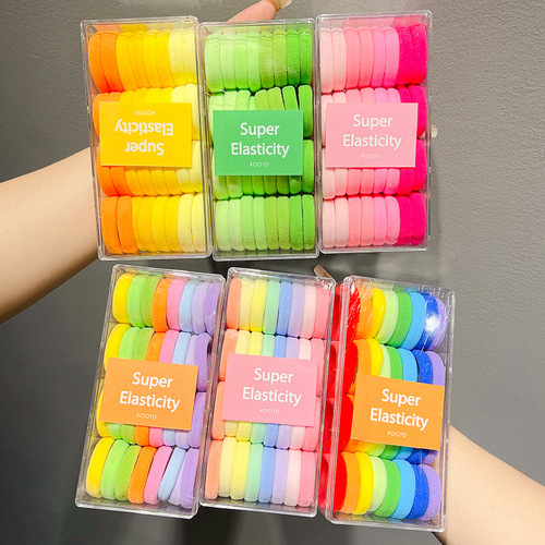 Children's large colorful hair tie does not hurt hair, high ponytail hair rope, hair tie, girl's durable high elastic rubber band leather cover