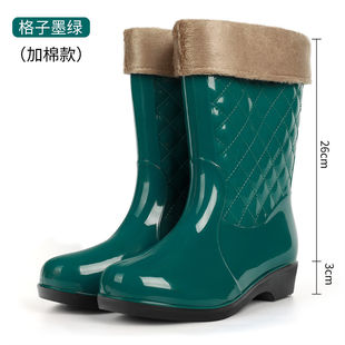 Thickened Mid-tube Women's Rain Shoes Cotton Warm Non-slip Water Shoes Women's Fashionable Outer Wear Rain Boots Rubber Shoes Waterproof Shoes Winter