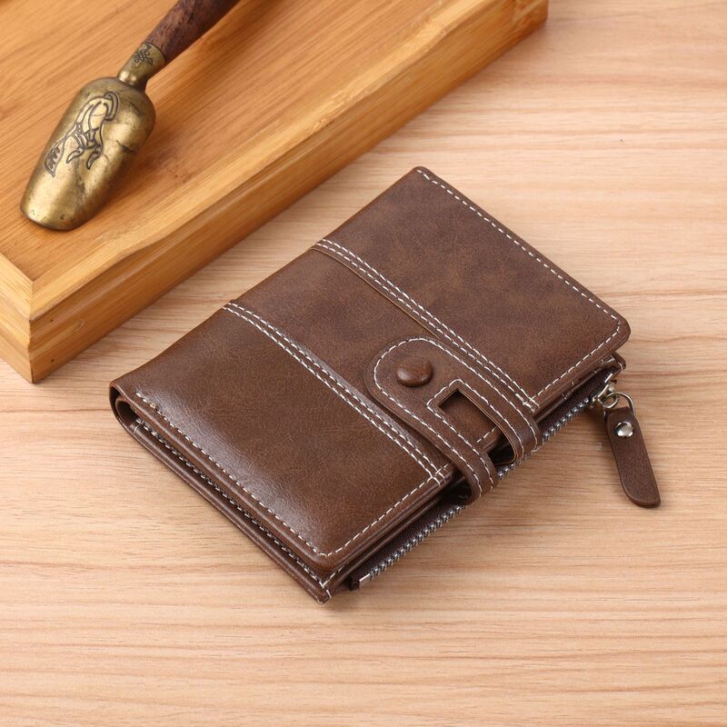 Cross-Border Men's Wallet, Oil Wax Leather Side Zipper Coin Purse, European and American Fashion Short Style, Retro Style, Credit Card Classic Style Cross-Border Men's Wallet, Oil Wax Leather Side Zipper Coin Purse, European and American Fashion Short Style, Retro Style, Credit Card Classic Style