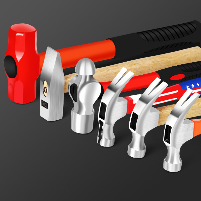 实心圆头防震八角锤木柄一体工程榔头羊角锤多规格大铁锤木制