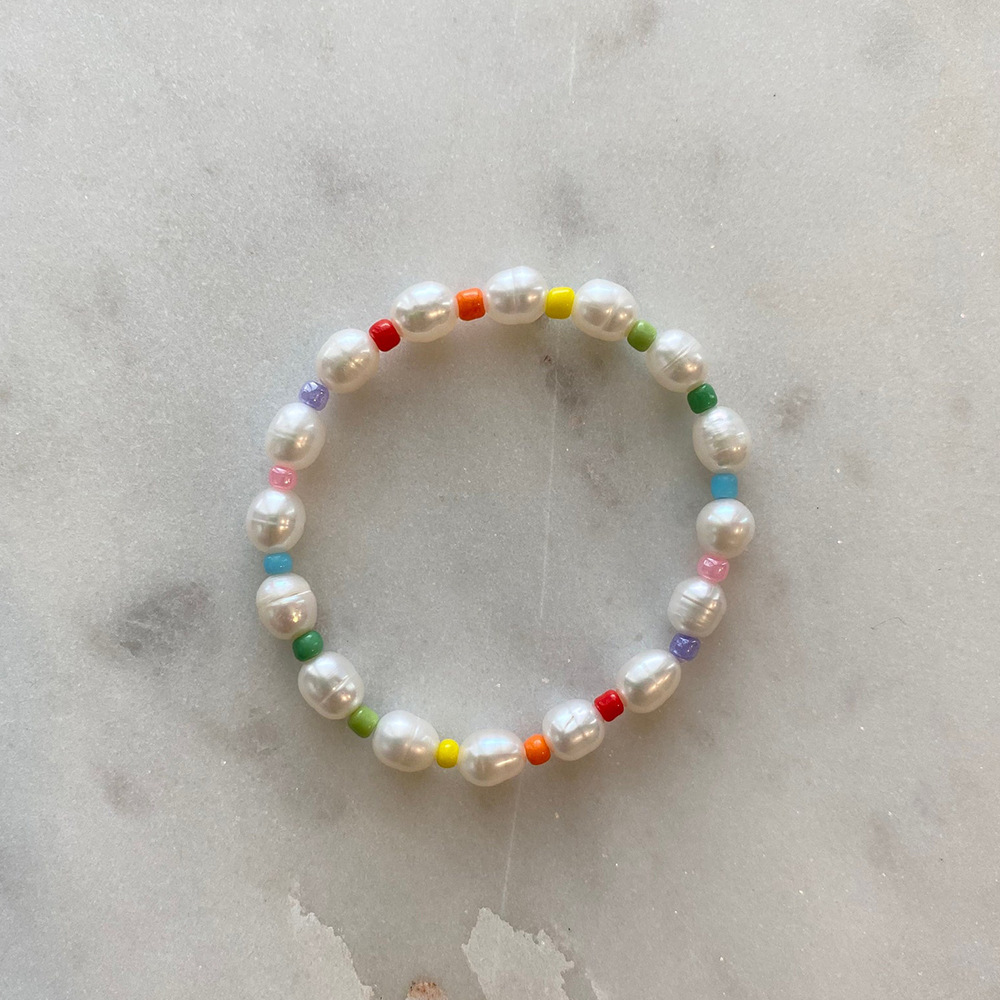 Casual Round Pearl Titanium Steel Beaded Bracelets 1 Piece