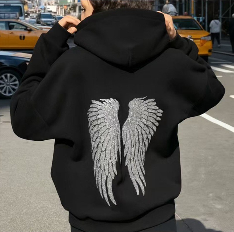 Angel Wing Sequin Hoodie & Pants Set – Women's 2025 Trendy Streetwear (V-Neck, Sleeveless, Polyester, Oversized Fit, S-Xxxl)_ecoleips.com