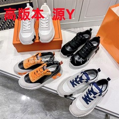 2025夏の新型カジュアルスポーツシューズ女性H家真皮通気性白靴カップルタイプの厚い底ランニング靴男