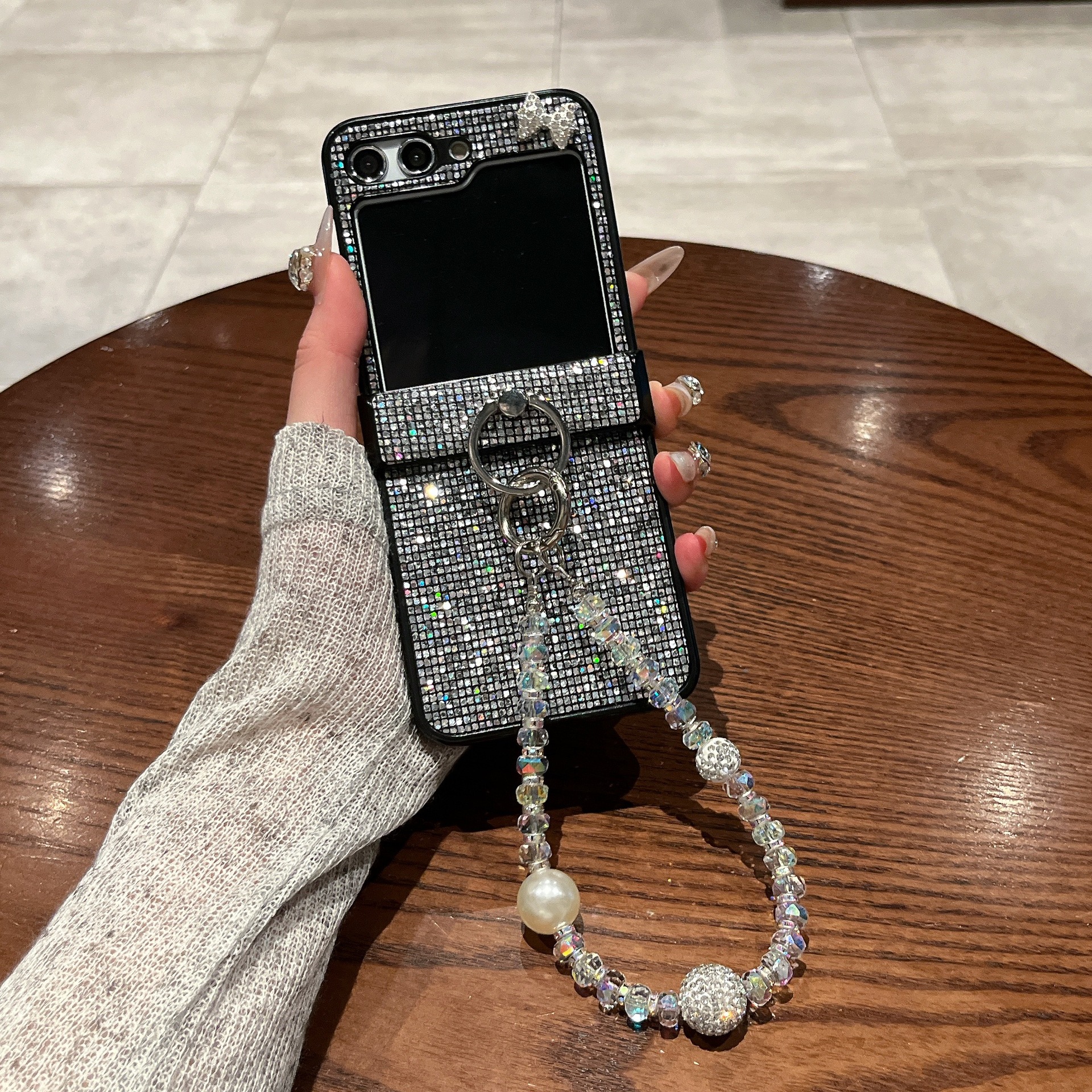 Pantalla plegable de polvo flash para comercio exterior aplicable Samsung zFlip6 / 5 / 4 brazalete de brazalete, caso de teléfono móvil de marca europea y americana a prueba de caídas