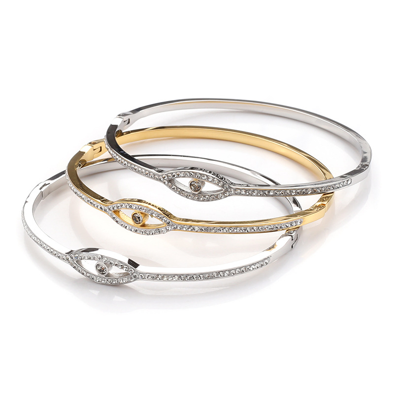 Pulsera de acero Titanium del ojo del diablo europeo y americano del verano pulsera abierta incrustada con diamantes de las mujeres pulsera de acero inoxidable simple pulsera al por mayor