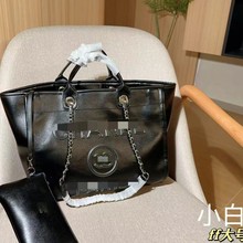 双C小香风托特包夏季款女时尚单肩斜挎包大容量珍珠帆布包通勤包