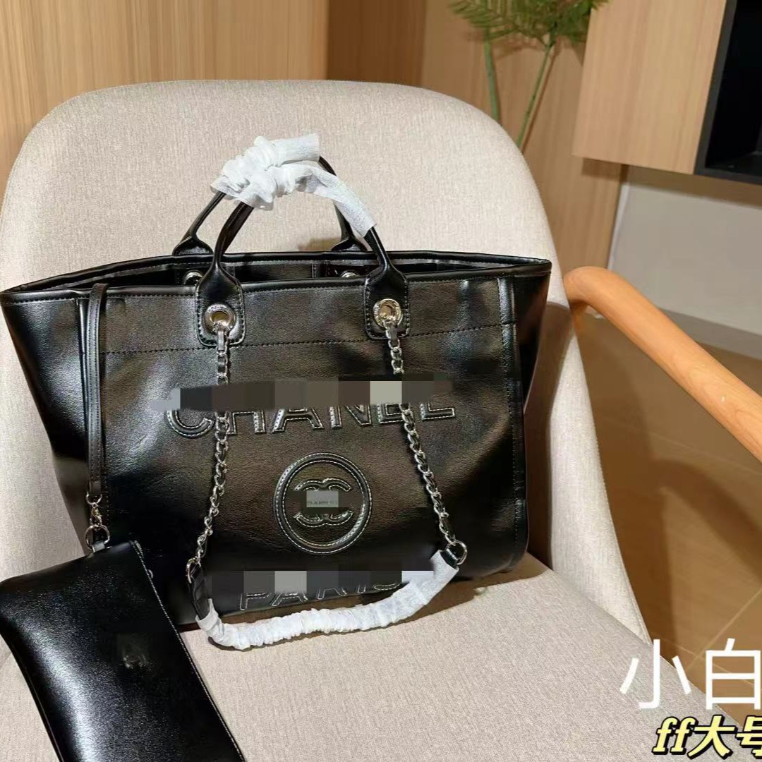 双C小香风托特包夏季款女时尚单肩斜挎包大容量珍珠帆布包通勤包
