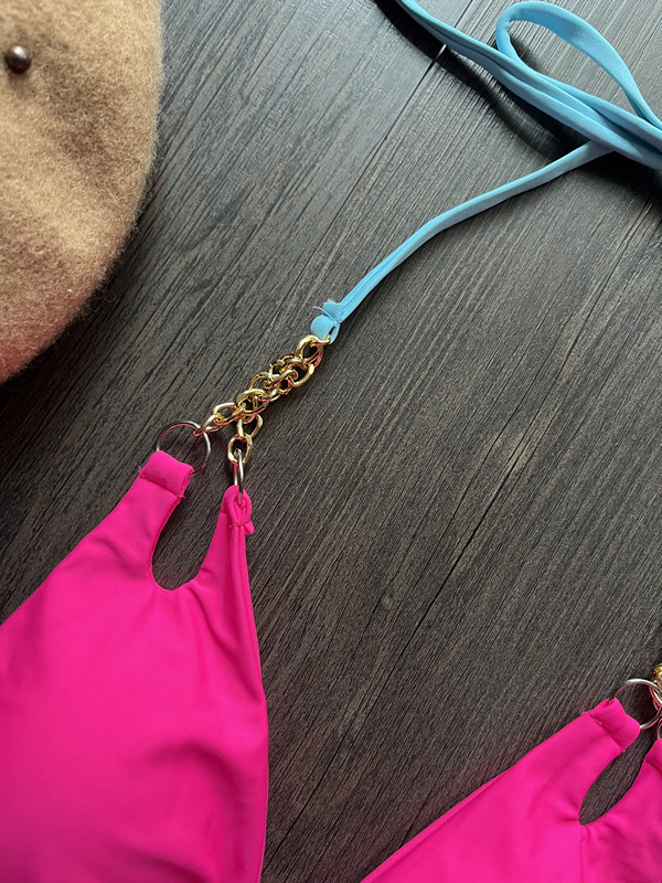 2023 neuer sexy rückenfreier Split-Badeanzug mit Kette aus Nylon-Patchwork-Bikini_voghion.com