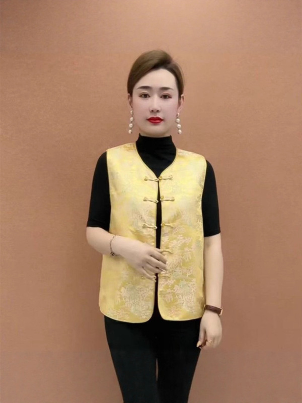 中式国风气质马甲时尚复古提花坎肩背心盘扣女装新款妈妈无袖上衣|undefined