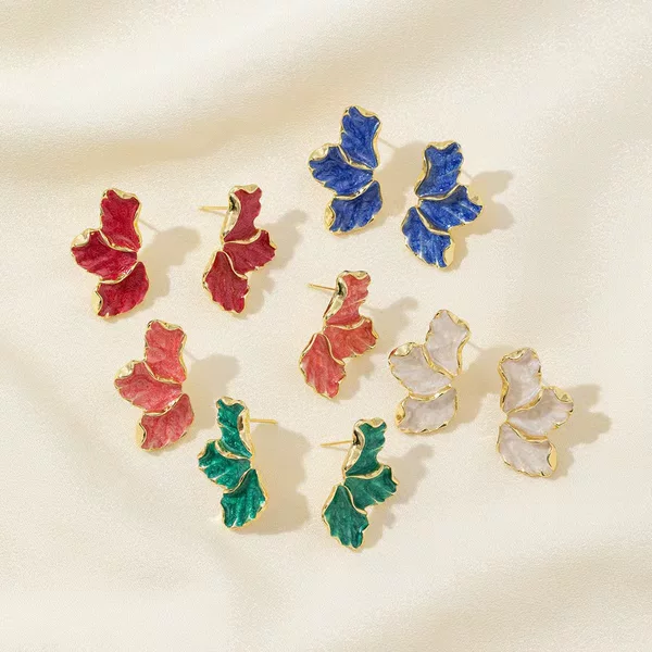 2024 new European and American design all-match maple leaf flower earrings fashion luxury color petal oil drop earrings