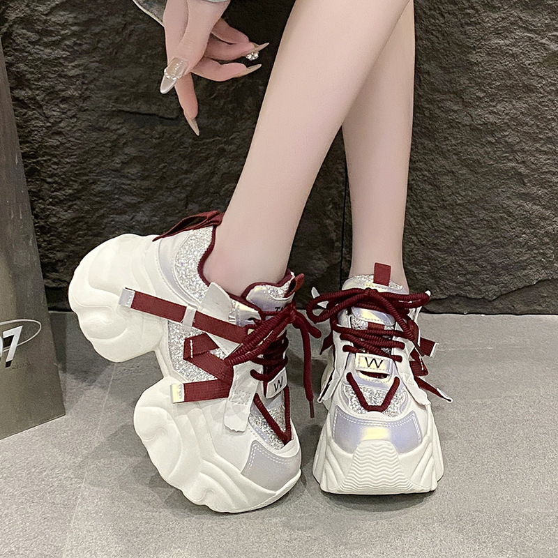 34-40 size sequins casual dad shoes women's spring and summer new mesh breathable all-match thick-soled sneaker running shoes