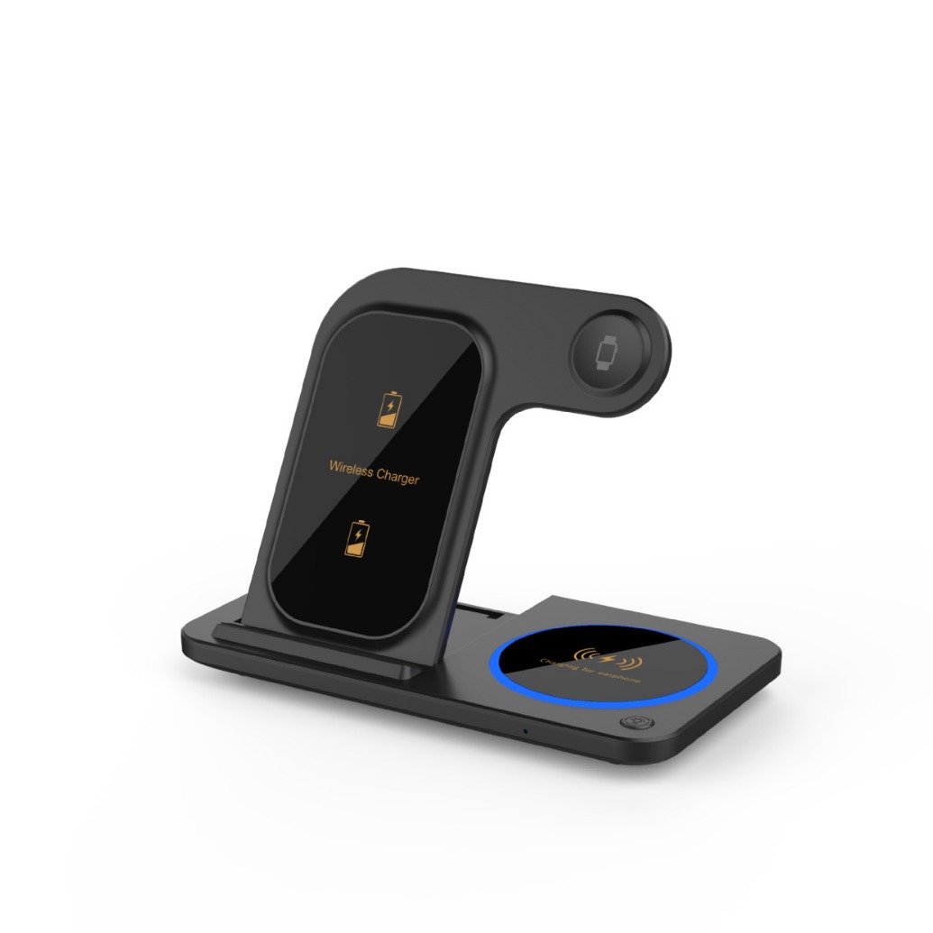 Cargador inalámbrico tres en uno plegable multifuncional, auriculares de carga de 15W, reloj para teléfono móvil, carga inalámbrica rápida simultánea