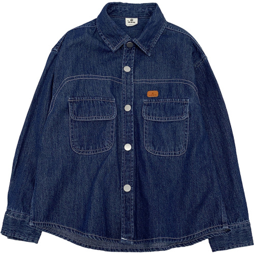 Boys 2024 Spring and Autumn New Trendy Denim Long-Sleeved Shirts Pure Cotton Tops Haimajia Children's Korean Style Children's Clothing Shirts