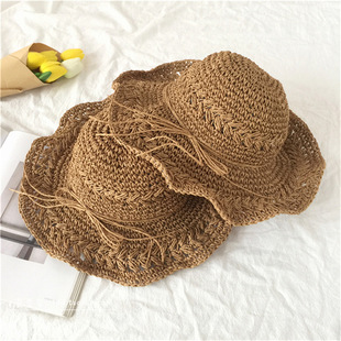 2018 New Large Brim Handmade Crochet Hollow Hat Summer Travel Fisherman Hat Bow Basin Hat