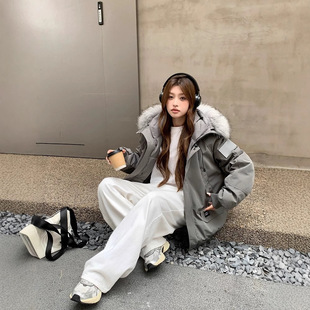 2025 Winter American Retro Gray Parka Extreme Cold Workwear down Jacket Thickened Couple Style Fur Collar Coat for Women