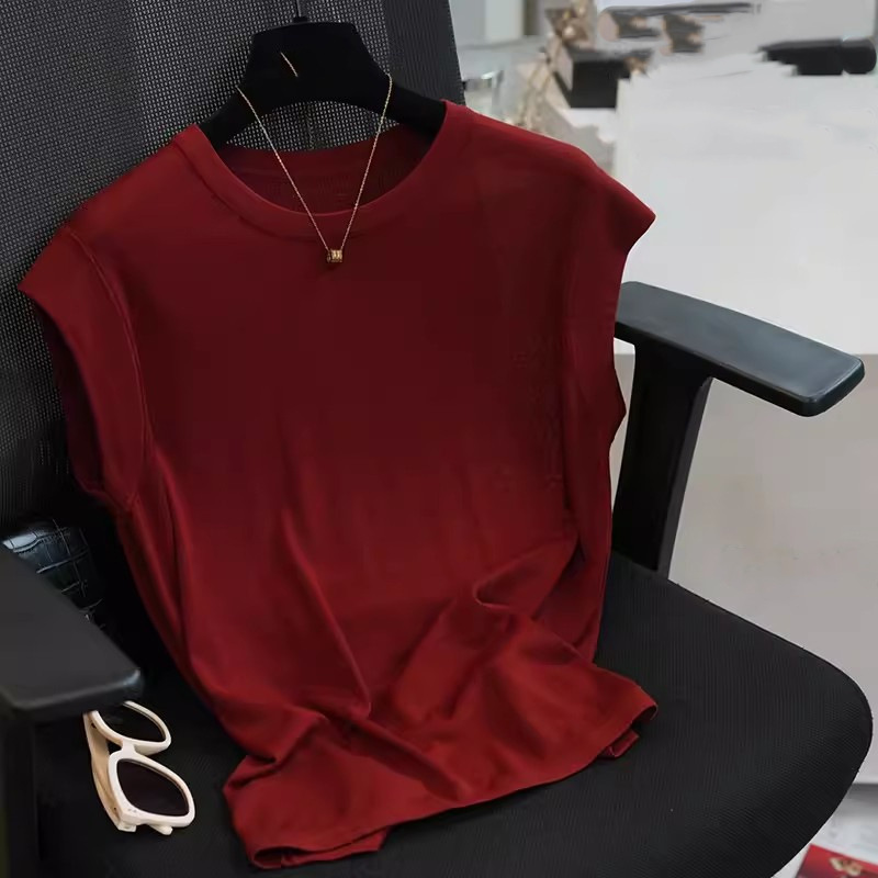 Mulberry Silk Simple High-end Small Fly Sleeve Vesset T-shirt Women's Western Style Age-reducing Lyocell Top