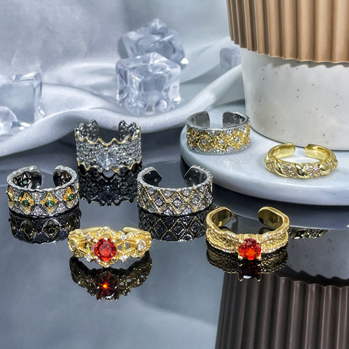 New Style National Trend Metal Girl Asymmetrical Hollow Opening Ring, Modern Chinese High-End Sense Light Luxury Versatile Finger Ring