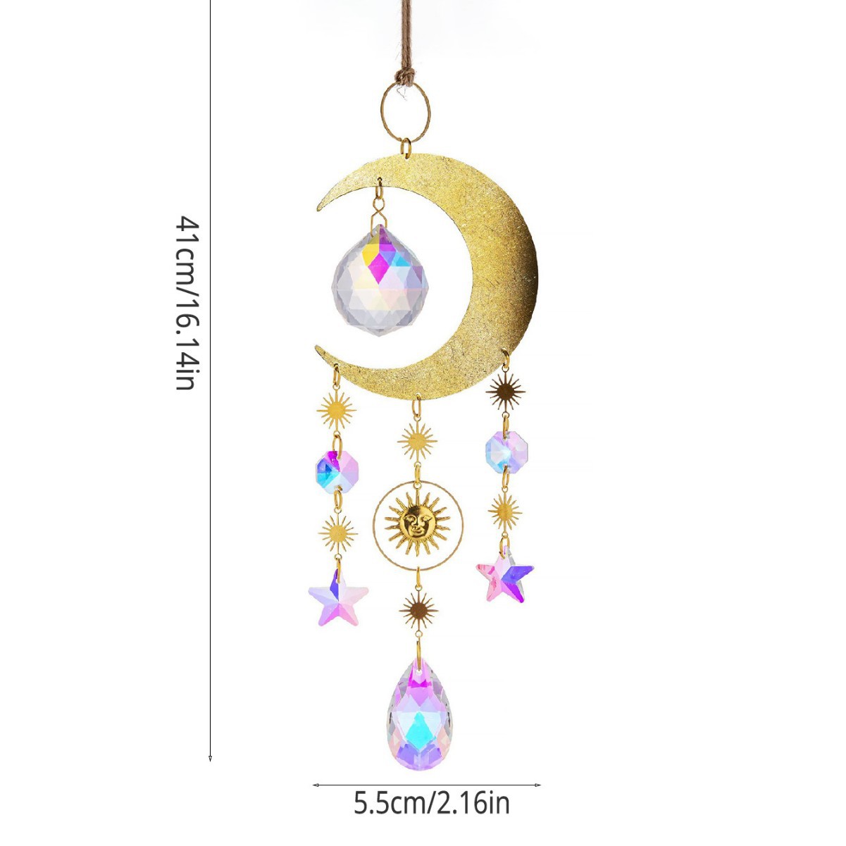 Festival transfrontaliero Campanellini a vento Acchiappasole di cristallo Arcobaleno Luna Stella Decorazione Penda Da appendere allo specchietto retrovisore_voghion.com