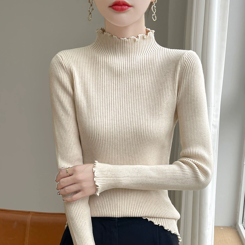 24 осень и зима новый пуловер полувысокий свитер с кружевным вырезом женский трикотажный нижний свитер женский стройный корейский вариант трансграничной оптовой