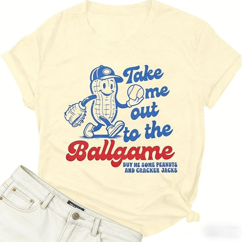 2026 American Baseball-Themed Peanut Man Cartoon Loose Print Women's Short-Sleeve T-Shirt