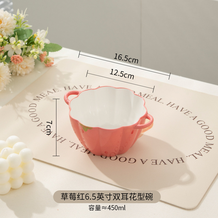 かわいくて見栄えの良いボウル、陶器食器、食器セット、両耳ボウル、インスタントラーメンボウル、家庭用大型スープボウル、スプーン、箸|undefined