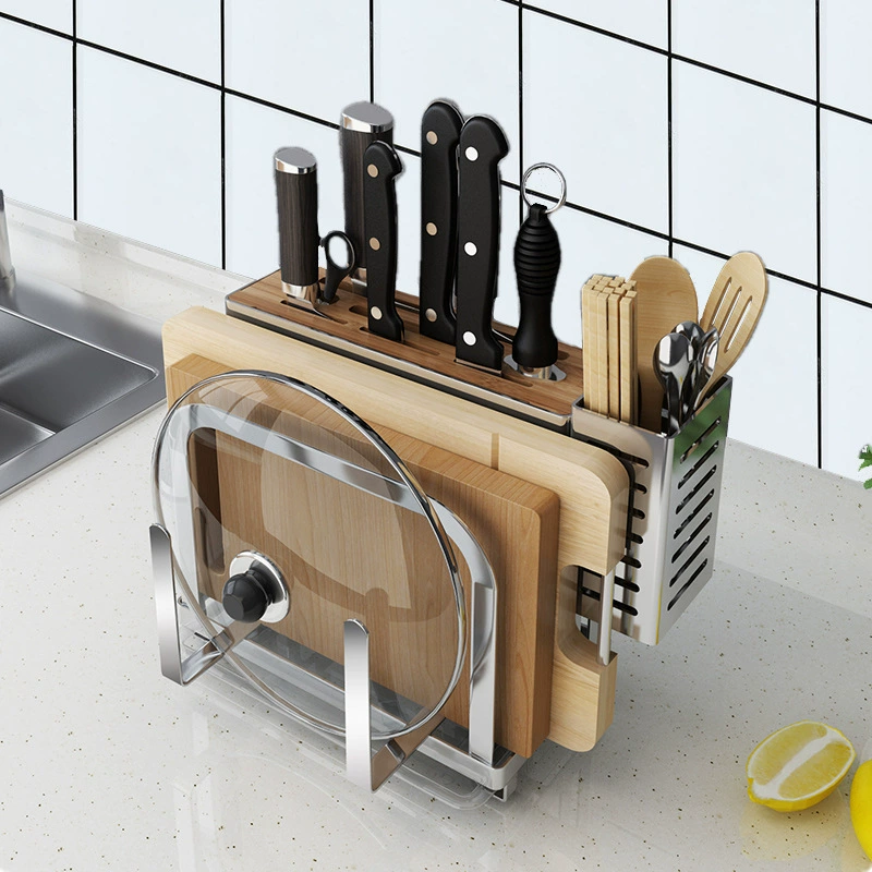 Кухонный держатель для ножей, размещенная разделочная доска, размещенные инструменты и кухонные полки, настенная установка, рабочий стол, кухонная столешница, все в одном кухонные принадлежности для хранения слива